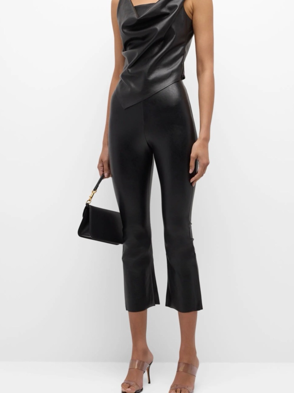 Commando Black Faux Leather Cropped Stretch Flare Leggings Size Medium